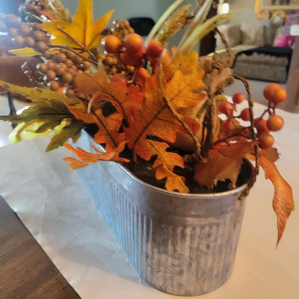 Autumn Harvest Centerpiece with Pumpkins and Leaves